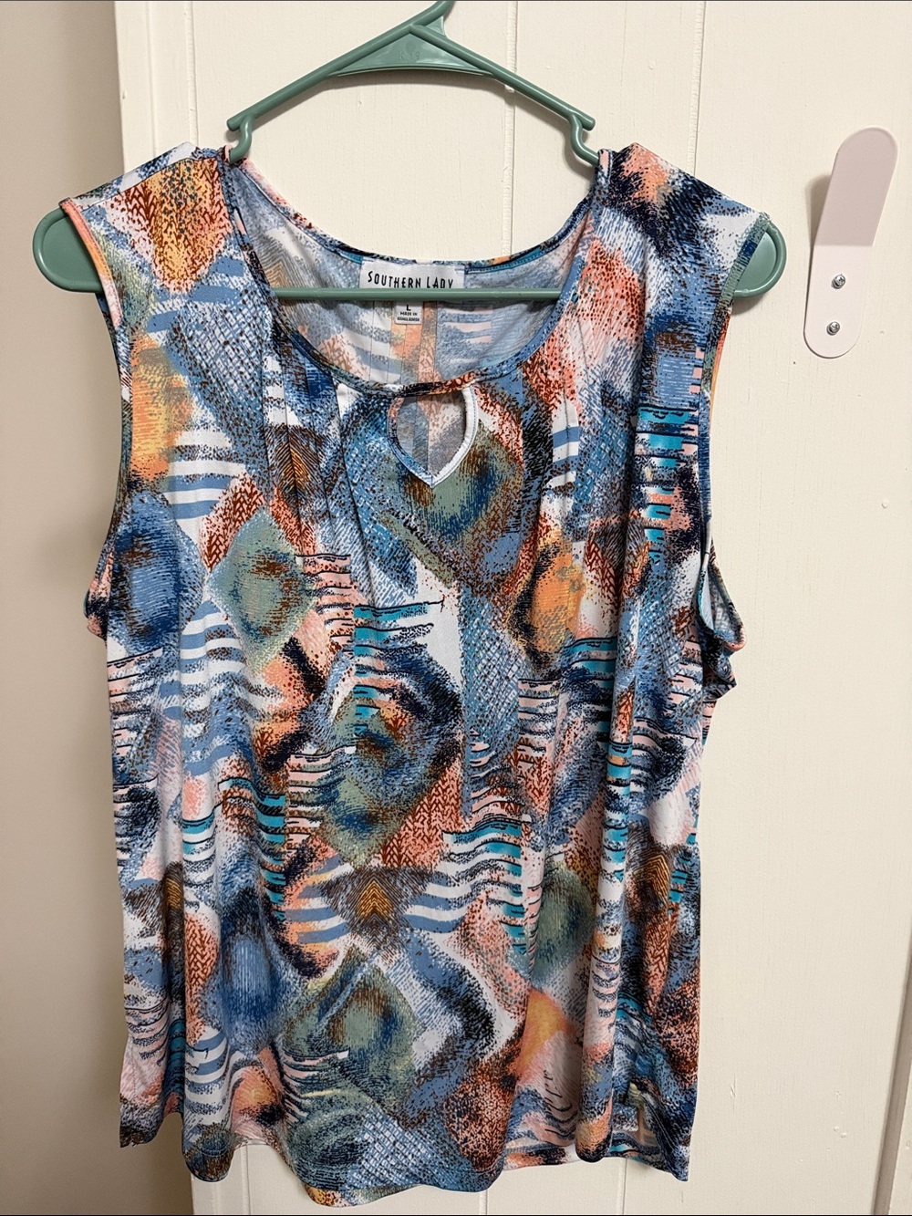 Southern Lady Blue Teal Coral Abstract Keyhole Tank